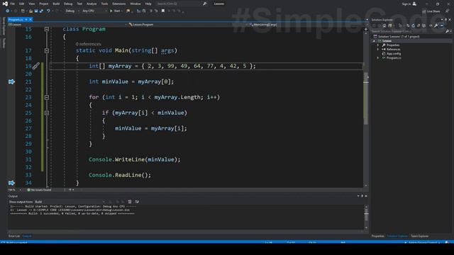 №37. C#. Нахождение наименьшего элемента массива смотреть онлайн