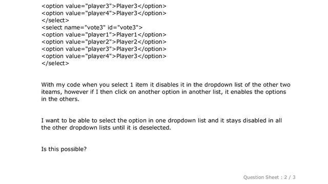 HTML : Disable option in dropdown list based on selection in other list смотреть онлайн