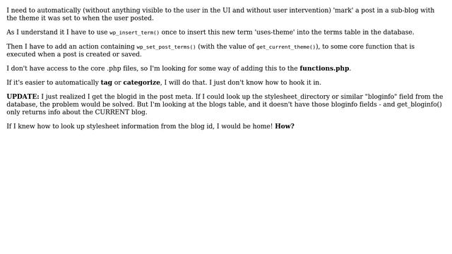 Wordpress: Modify functions.php to add a term 'uses-theme' set to theme name on post save смотреть онлайн