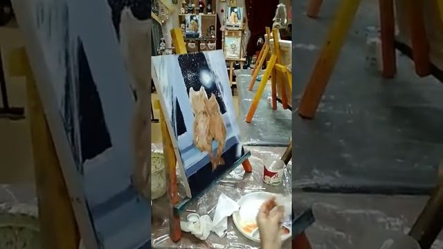Рисуем парочку котиков маслом с детьми в студии АРТуДАР смотреть онлайн
