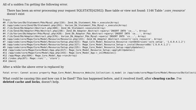 Magento: SQLSTATE[42S02]: Base table or view not found: 1146 Table '.core_resource' doesn't exist смотреть онлайн