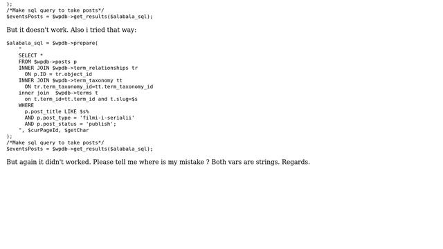 Wordpress: wpdb prepare sql problem смотреть онлайн