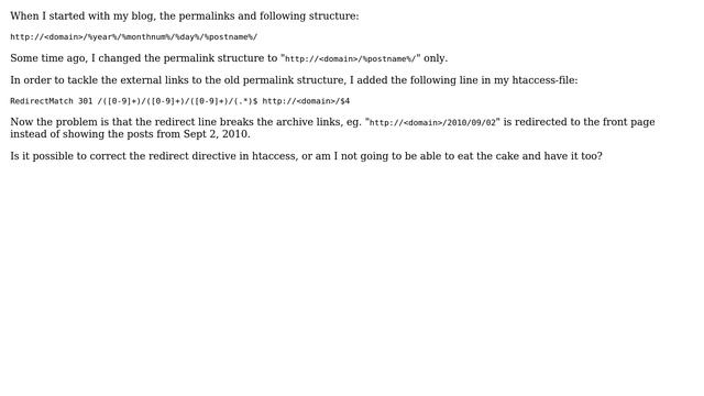 Wordpress: Change of permalink structure - redirects in htaccess breaks the archive links смотреть онлайн