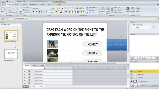 Articulate Storyline tutorial: How to show correct answers to a freeform drag and drop question смотреть онлайн