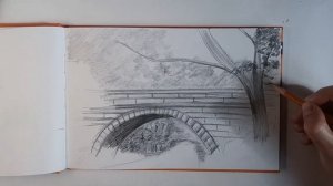 Как нарисовать пейзаж с мостом простым карандашом. Графика.