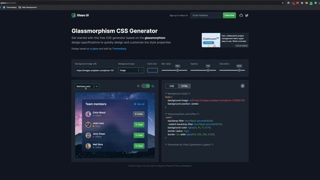Glassmorphism CSS generator смотреть онлайн
