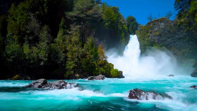 Huilo Waterfall And River 4k In Chilean. Relaxing Nature Sounds, Waterfall, White Noise For Sleep.