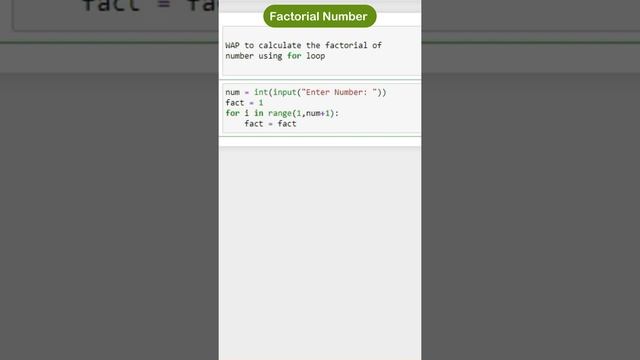Factorial Number using For loop in Python | python programing | #pythonprogramming #python #short смотреть онлайн