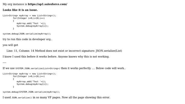 Salesforce: Method does not exist or incorrect signature: JSON.serialize(List＜SObject＞) смотреть онлайн