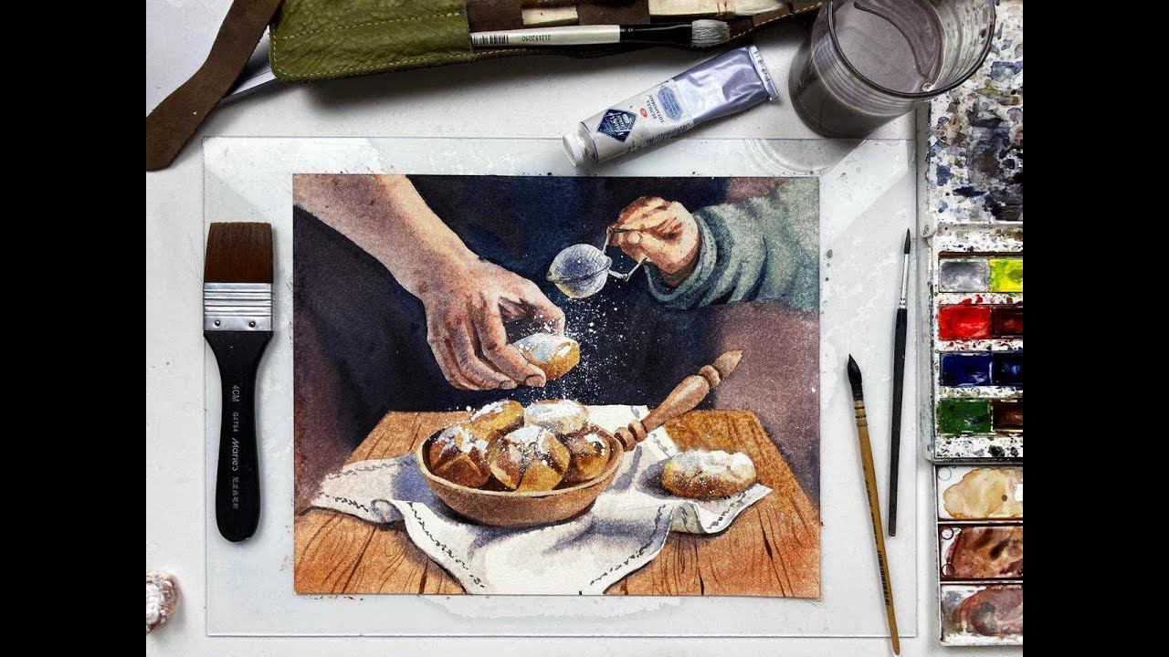 Мастер-класс по акварельной живописи «Сахарная пудра» | Как нарисовать печенье смотреть онлайн