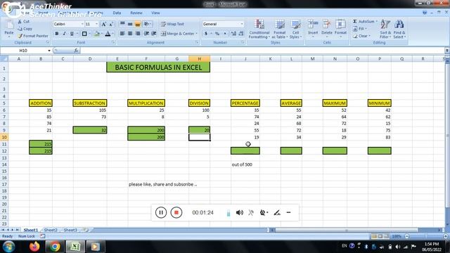 Formula of Addition, Subtraction, Multiplication, Division, Percentage, Average, Max, Min In Excel смотреть онлайн