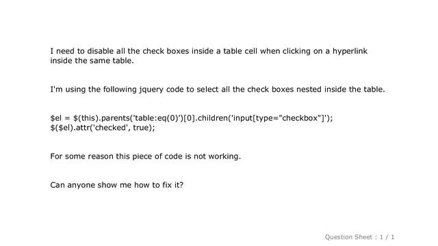 jQuery : Disable all check boxes inside a table with jquery смотреть онлайн
