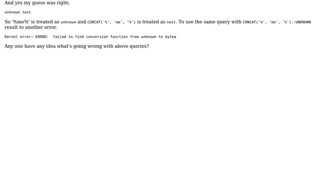 Why does LIKE not work with CONCAT but works with STRING value? смотреть онлайн