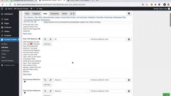Using CSS Selectors in WP Content Crawler