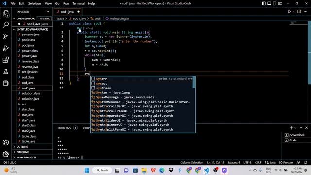 sum of digits in java on VS Code смотреть онлайн