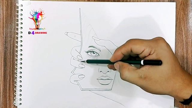 How to draw A sad Girl face Reflected on a Broken Mirror | Sad Girl's face Drawing Tutorial смотреть онлайн