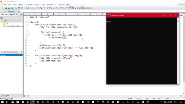 Auto deleting files and directories inside a directory using function recursion in JAVA смотреть онлайн