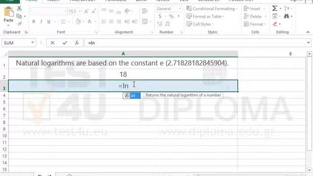 Use the LN function to calculate the natural logarithm of a number (Excel 2013) смотреть онлайн
