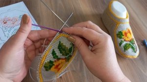 Тапочки ?спицами + тунисский крючок.Новая модель.Краткий МК