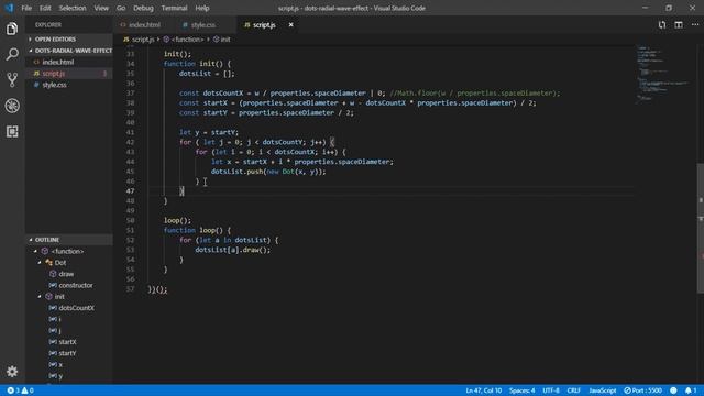 [Canvas JavaScript ] Эффект волны из точек + файлы проекта смотреть онлайн