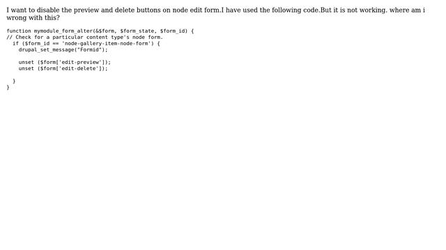 Drupal: disable the preview and delete buttons on node edit form (2 Solutions!!) смотреть онлайн