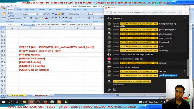 Database Server - SQL check -SE15(3VE207,dll)-11Jan22 SORE-ABS-Kuliah Universitas STEKOM смотреть онлайн