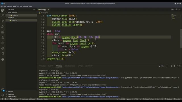 Making Pong in Pygame tutorial - Drawing our sprites (1/2) смотреть онлайн