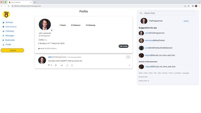 CS50w - Network/Owlz смотреть онлайн