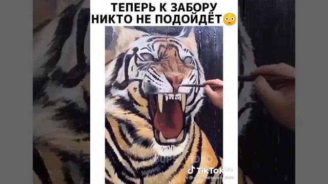 реалистичный рисунок тигра на заборе #Shorts смотреть онлайн
