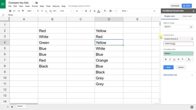 Google Sheets - Compare Two Lists for Matches or Differences смотреть онлайн