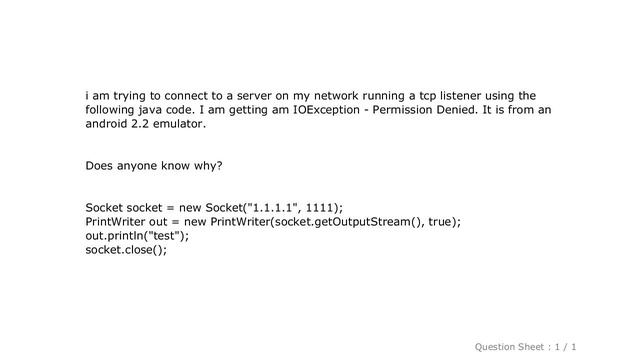 Android : Java socket IOException - permission denied смотреть онлайн