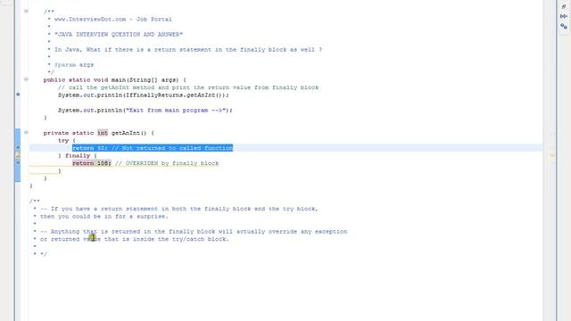 What if there is a return statement in the finally block Java смотреть онлайн