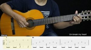 Un-Break My Heart - Toni Braxton - Fingerstyle Guitar Tutorial + TAB & Lyrics
