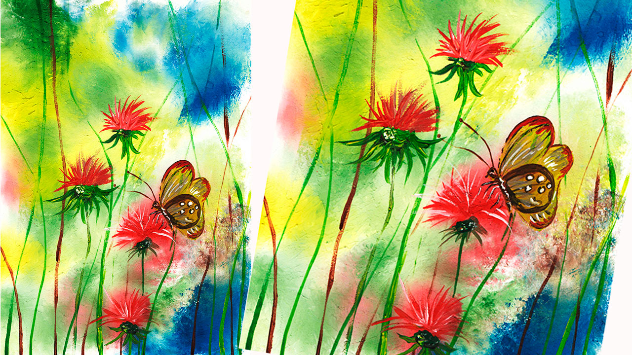 Как нарисовать летний пейзаж. Рисуем бабочку. Нарисуем полевые цветы. смотреть онлайн