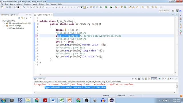 Type casting in Java. Practical hands-on session. Explicit and implicit type casting. Eclipse. смотреть онлайн