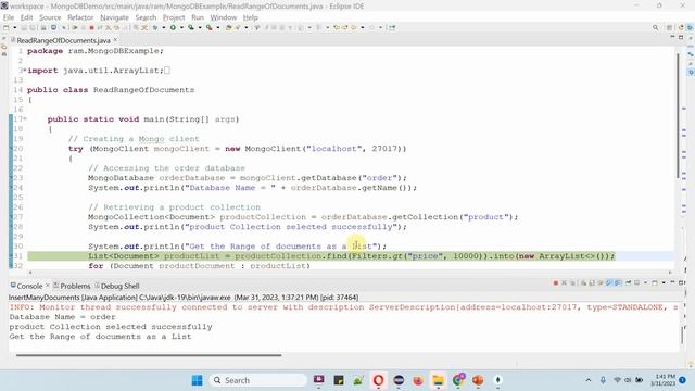 How to read a range of documents using Java in MongoDB and add the docs into ArrayList or Consumer? смотреть онлайн