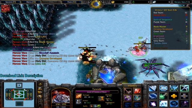 Warcraft 3 Gameplay Map Heroes Wars 9 AI - Tyrande Priestess of Moon - Kill Heroes 90 Rampage смотреть онлайн