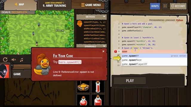 CodeCombat Army Training Level 9 Python Game Development Tutorial смотреть онлайн