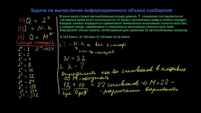 Вычисление информационного объема. 2 тип задач смотреть онлайн