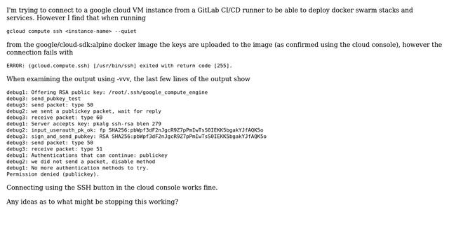 Unable to ssh to gcloud VM instance from google/cloud-sdk:alpine docker container смотреть онлайн