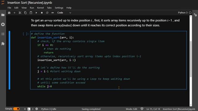 Insertion Sort - Python Implementation [Recursive Method] смотреть онлайн