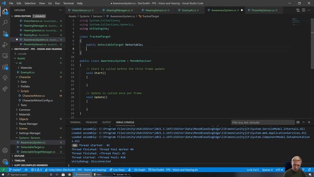 Unity AI Tutorial: Hearing & vision sensors смотреть онлайн