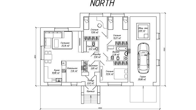 ПРОЕКТ ОДНОЭТАЖНОГО ДОМА С ГАРАЖОМ-150 КВ.М. ДОМ ПО ПРОЕКТУ North (Норд) смотреть онлайн