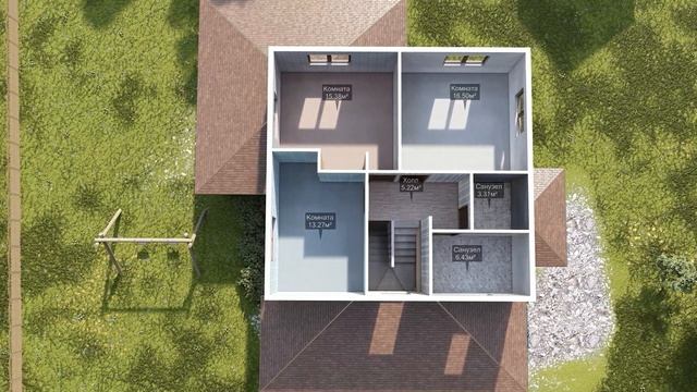 Проект двухэтажного дома из СИП с большой террасой и навесом для автомобилей. 147 кв.м. смотреть онлайн