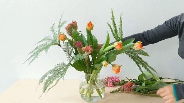 Coral celosia flower arrangement