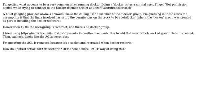 Change user/group for /var/run/docker.sock ubuntu 19.04 смотреть онлайн
