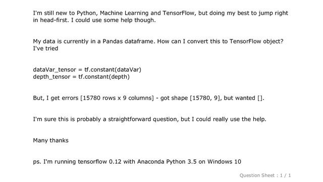 Pandas : Converting from Pandas dataframe to TensorFlow tensor object смотреть онлайн