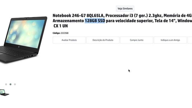 Notebook 246 G7 8QL65LA, Processador i3 7 ger 2 3ghz, Memória de 4GB, Armazenamento 128GB SSD par смотреть онлайн