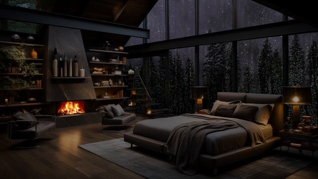 Cozy Space With Fireplace And Heavy Rainstorm - Relaxing Rain Sounds For Sleeping, Studying & Relax