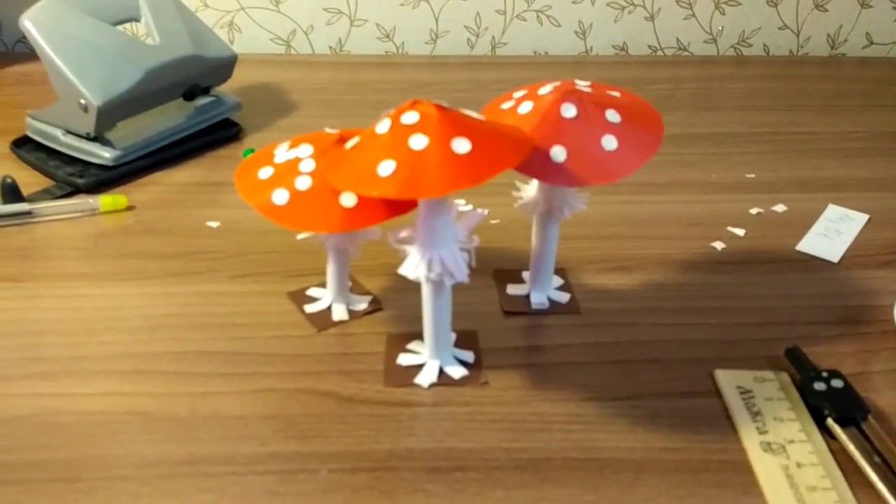 Поделка из бумаги гриб Мухомор смотреть онлайн
